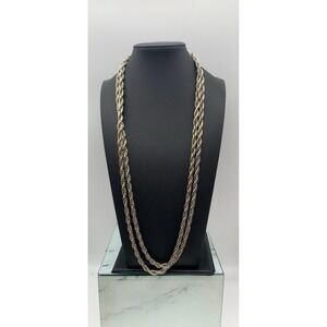 Vintage Direction One Signed Long Silver Tone Twisted Rope Chain 54 Inches